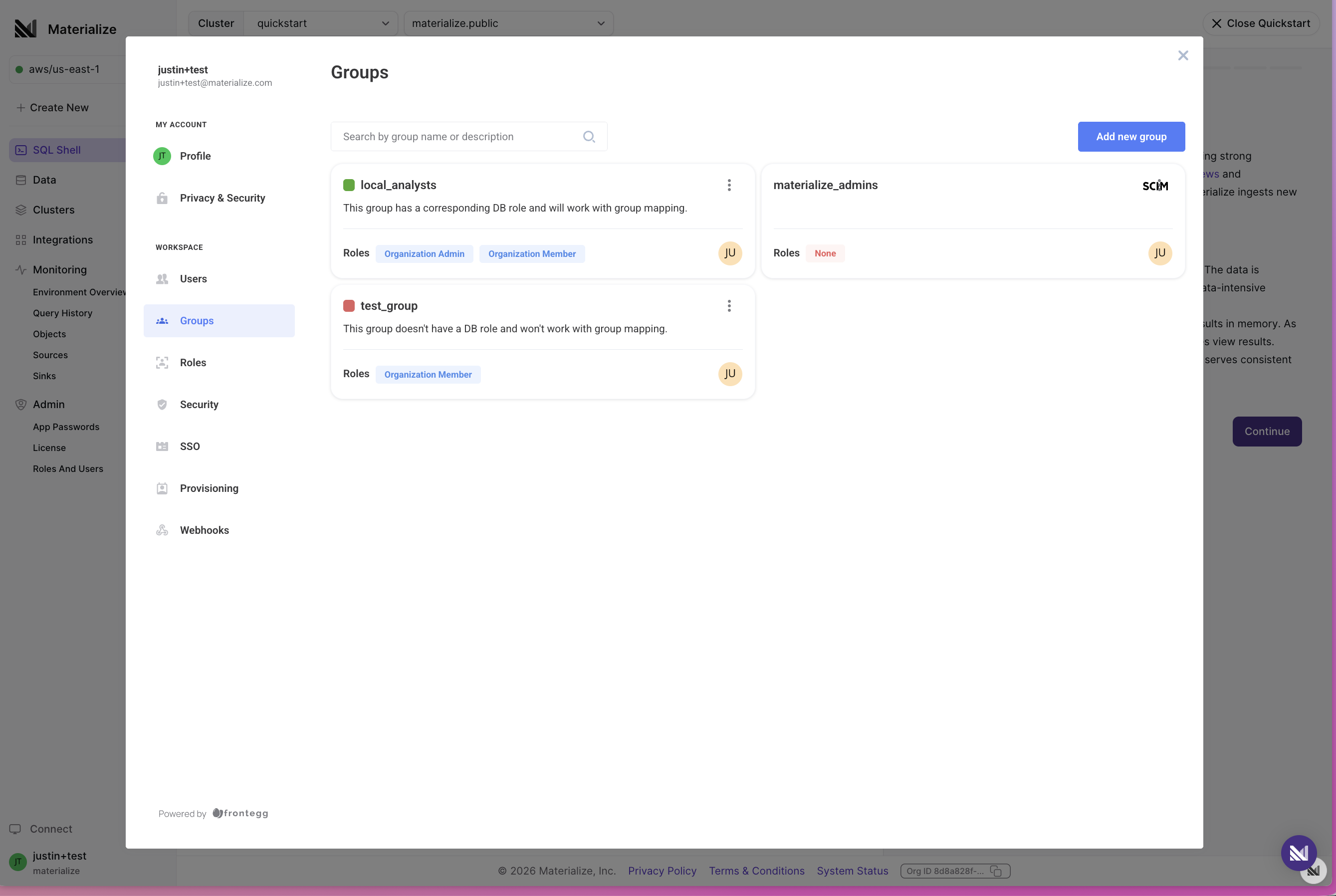 Groups in the Materialize Console Groups in the Materialize Console