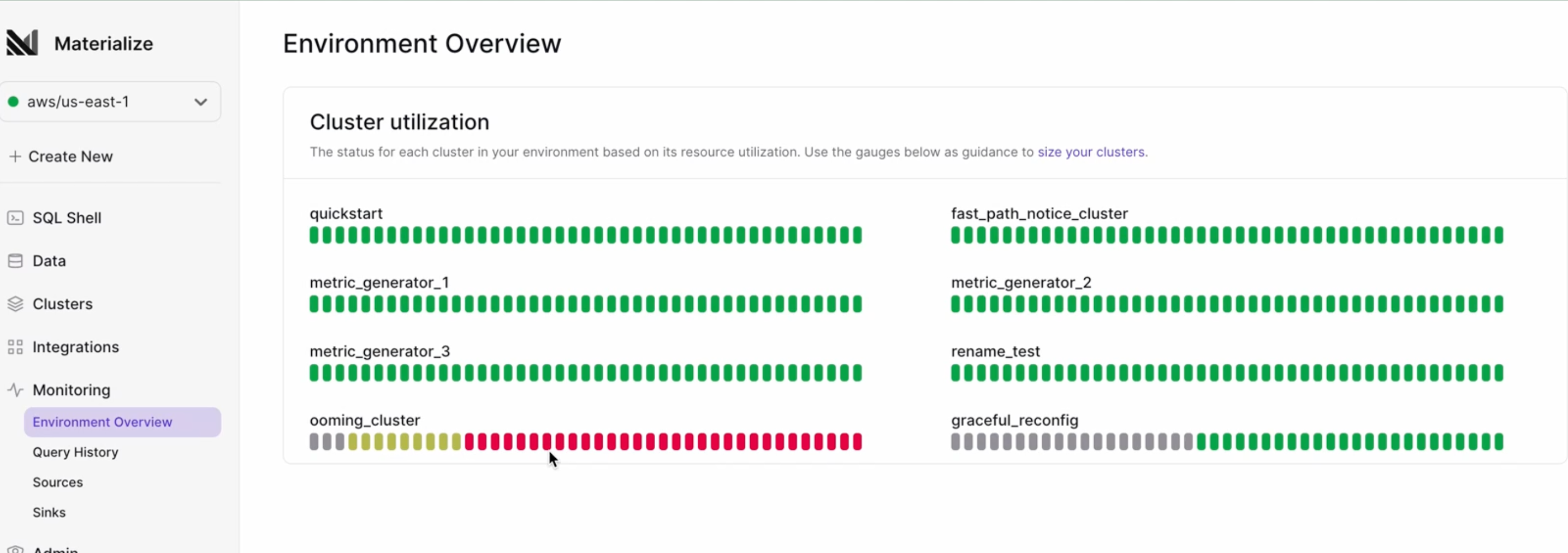 Image of the Health Dashboard in the Materialize Console Environment
Overview